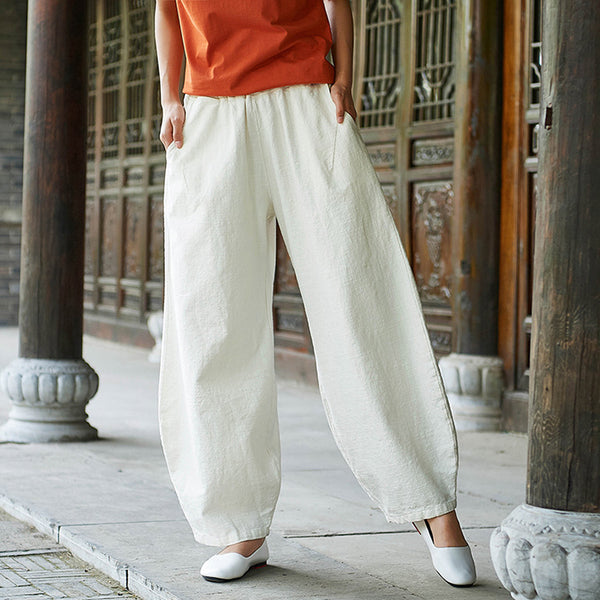 Women Natural Ramie Linen Cotton and Linen Lantern Leisure Pants
