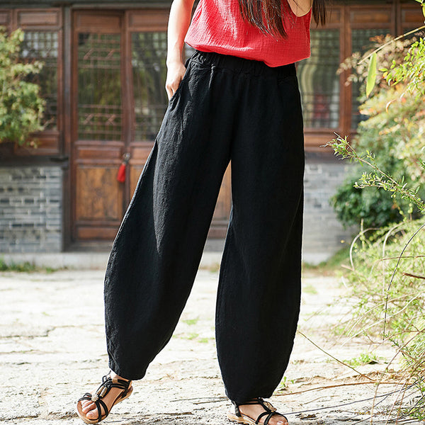 Women Natural Ramie Linen Cotton and Linen Lantern Leisure Pants