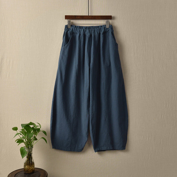 Women Natural Ramie Linen Lantern Cropped Pants