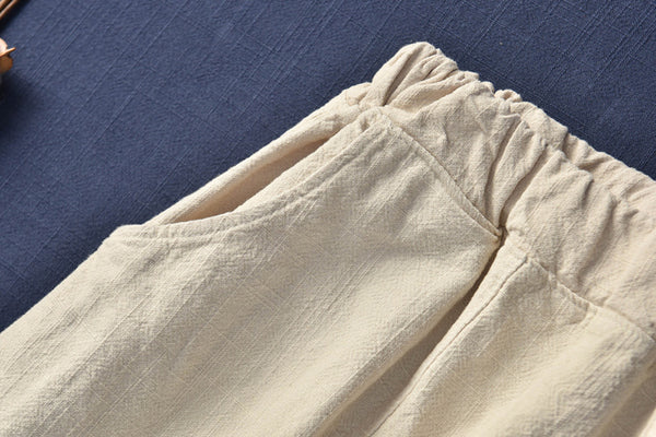 Women Natural Ramie Linen Lantern Cropped Pants