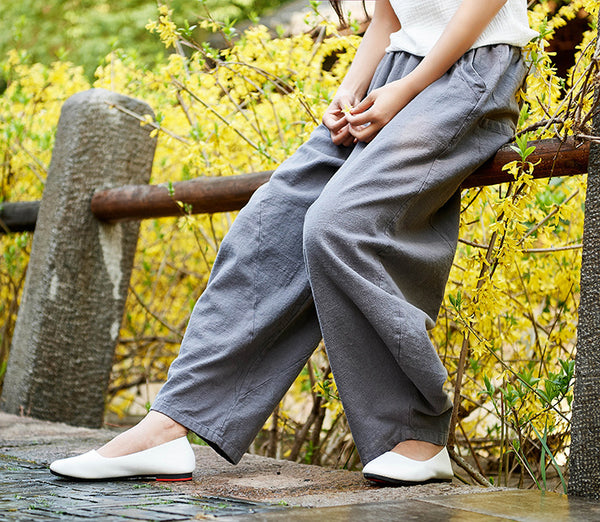 Women Natural Linen Fabric Pure Ramie Retro Lantern Leisure Pants