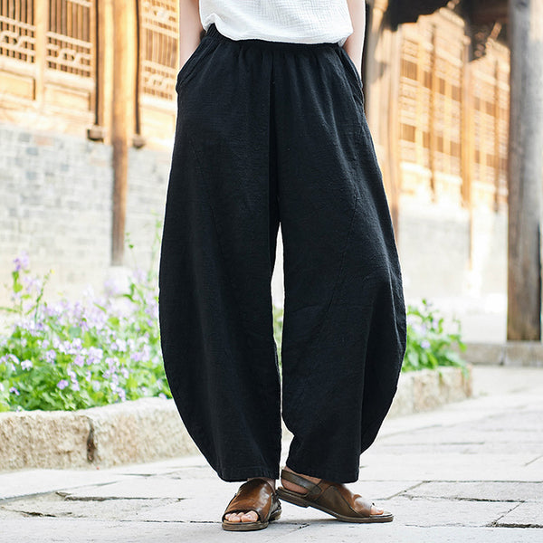 Women Natural Linen Fabric Pure Ramie Retro Lantern Leisure Pants