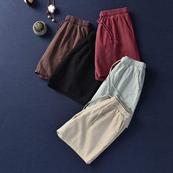 Women Natural Ramie Linen Sand Washed Wide Thigh Opening Shorts