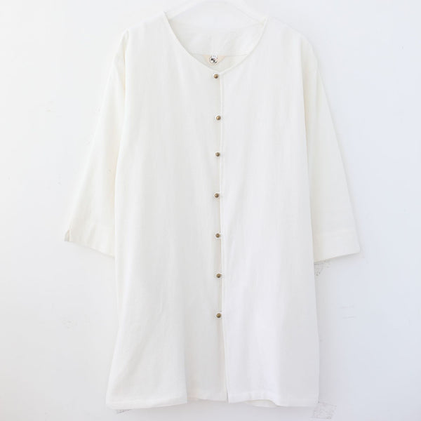 Men Simple Style Water-washed Hanfu Style Linen and Cotton Half Sleeved Cardigan Tops