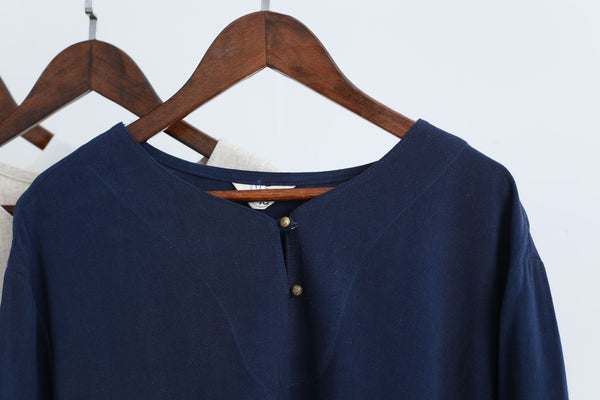 Men Asian Style Sand-Washed Casual Linen and Cotton Round-Neck Short Sleeved T-shirt Tops