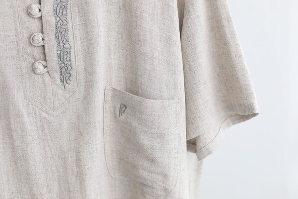 Men Asian Style Sand-Washed Short Sleeved T-shirt with Pocket Tops