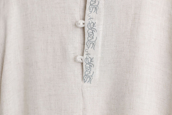 Men Asian Style Linen and Cotton Round-neck Short Sleeved T-shirt