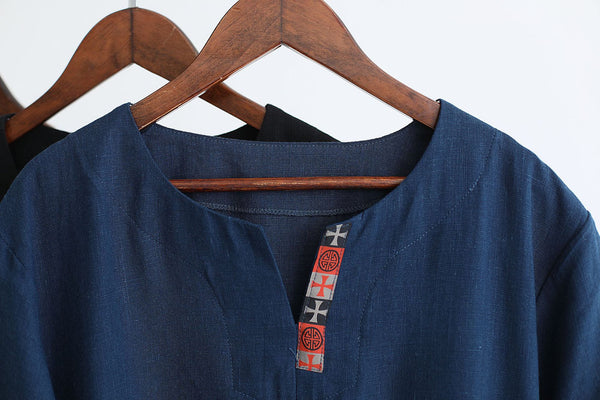 Men Asian Style Men Casual Linen and Cotton Short Sleeved T-shirt Tops