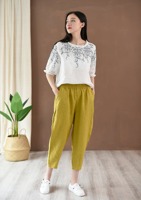 2022 Summer NEW! Women Simple Causal Lantern Style Linen and Cotton Pegged Pants