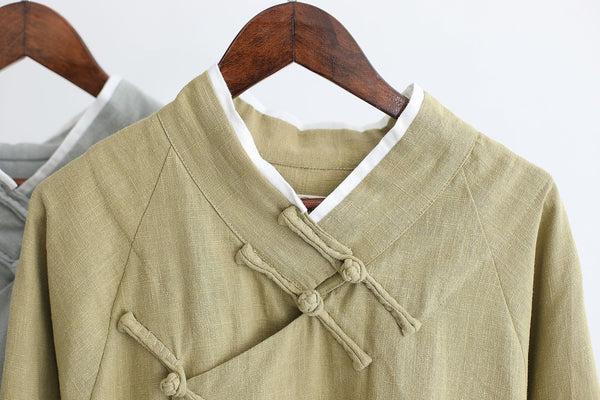 Men Modern Retro Asian Style Linen and Cotton Long Sleeved Cheongsam Long Shirts