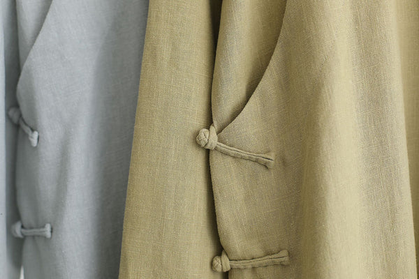 Men Modern Retro Asian Style Linen and Cotton Long Sleeved Cheongsam Long Shirts