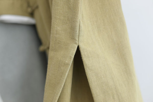 Men Modern Retro Asian Style Linen and Cotton Long Sleeved Cheongsam Long Shirts