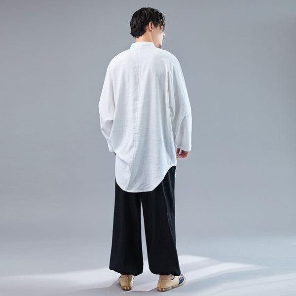 Men Tai Chi Loose Style Water-washed Linen Long Sleeved Cardigan Long Shirts