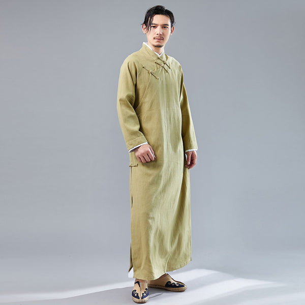 Men Modern Retro Asian Style Linen and Cotton Long Sleeved Cheongsam Long Shirts