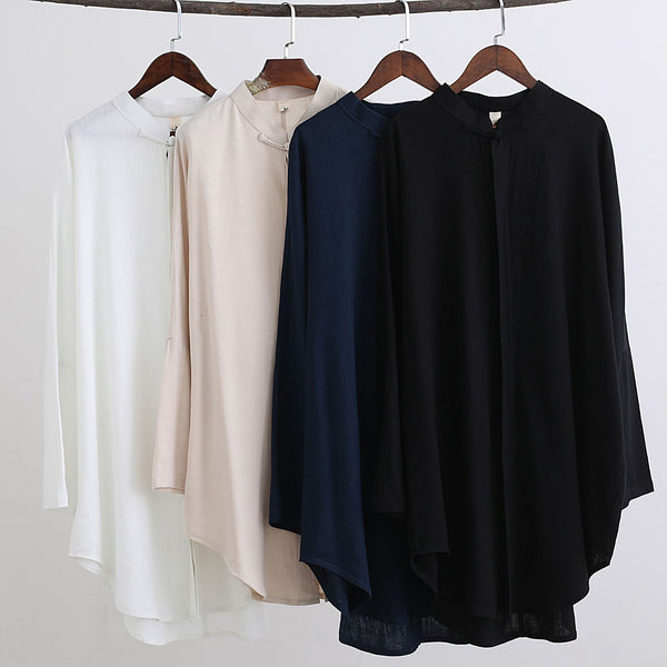 Men Tai Chi Loose Style Water-washed Linen Long Sleeved Cardigan Long Shirts