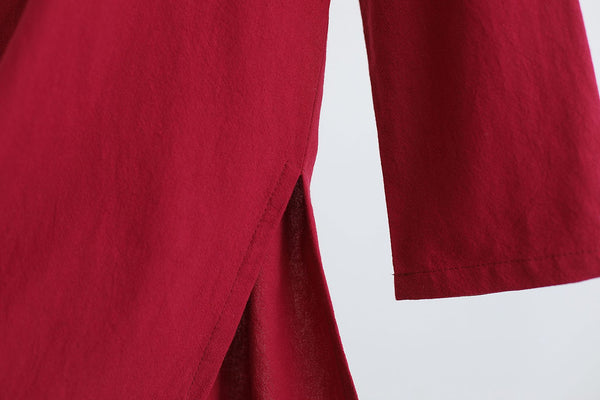 Men KungFu Style Water-washed Linen and Cotton Long Sleeved Cardigan Middle Long Shirts