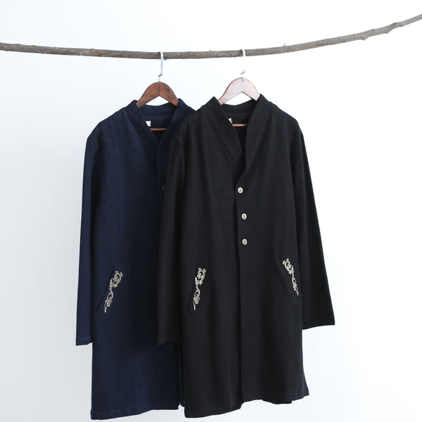 Men Linen and Cotton Middle Length Coat