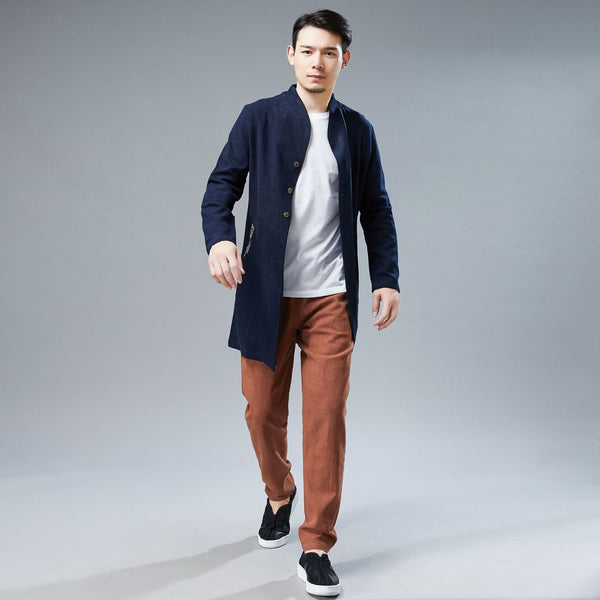 Men Linen and Cotton Middle Length Coat
