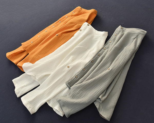 Women Casual Style Wrinkle Linen and Cotton Long Sleeve Cardigan Shirt