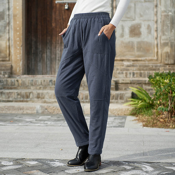 Women Linen and Cotton Quilted Tapered Cropped Pants