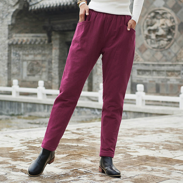 Women Linen and Cotton Quilted Tapered Pants