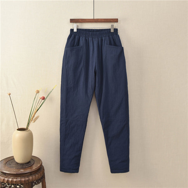 Women Linen and Cotton Quilted Tapered Pants