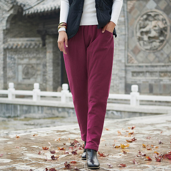 Women Linen and Cotton Quilted Tapered Pants