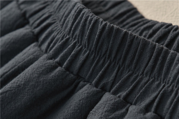 Women Linen and Cotton Quilted Tapered Cropped Pants