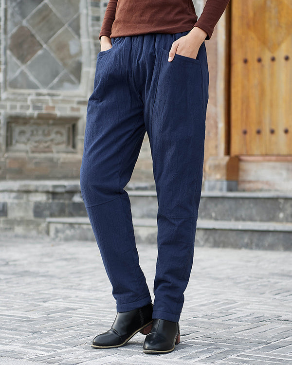 Women Linen and Cotton Quilted Tapered Pants