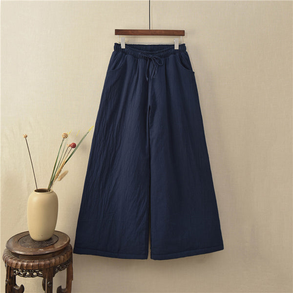 Women Linen and Cotton Wide Leg Quilted Pants