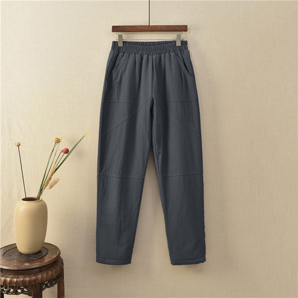Women Linen and Cotton Quilted Tapered Cropped Pants