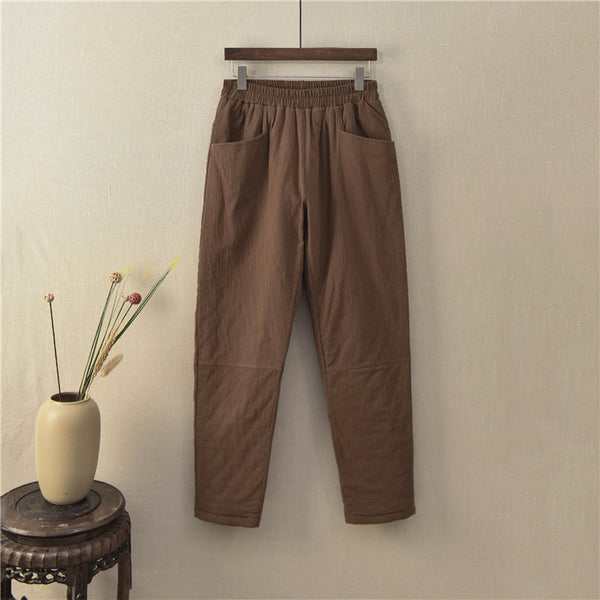 Women Linen and Cotton Quilted Tapered Pants