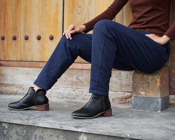 Women Linen and Cotton Quilted Tapered Pants