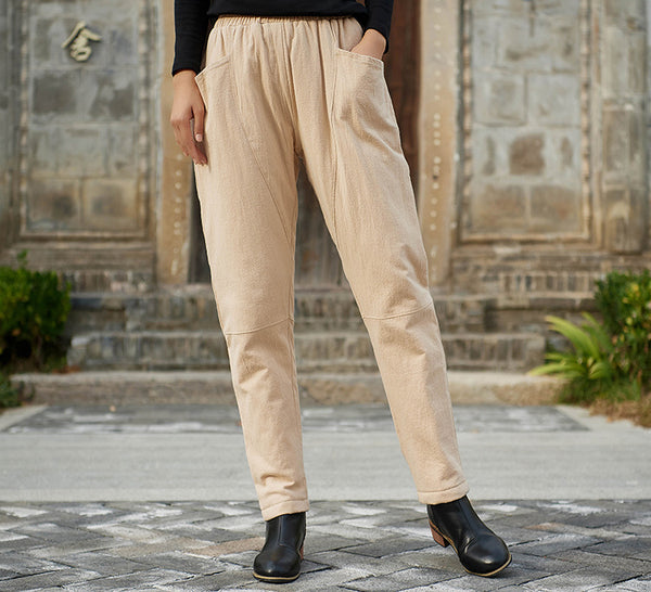 Women Linen and Cotton Quilted Tapered Pants