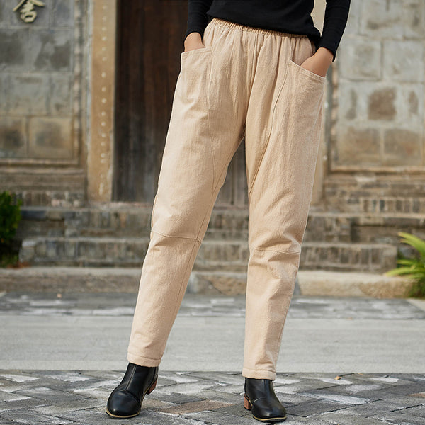 Women Linen and Cotton Quilted Tapered Pants
