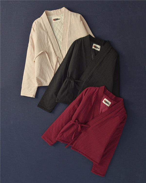 Women Eastern Zen Style Linen and Cotton Long Sleeve Quilted Short Coat