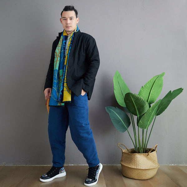 Men Simple Pure Color Style Linen and Cotton Quilted Jacket