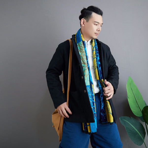 Men Simple Pure Color Style Linen and Cotton Quilted Jacket