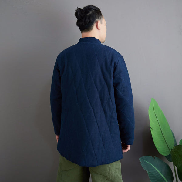 Men Simple Pure Color Style Linen and Cotton Quilted Jacket