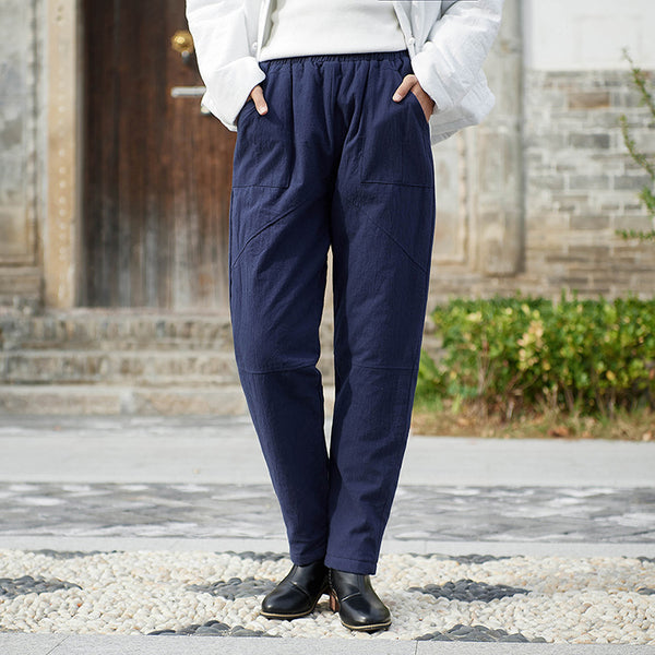 Women Linen and Cotton Quilted Tapered Cropped Pants