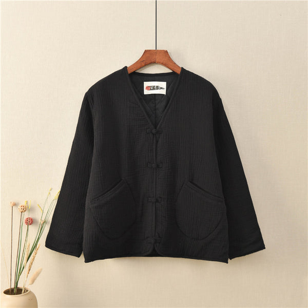 Women Casual Style Wrinkle Linen and Cotton Long Sleeve Quilted Cardigan Shirt