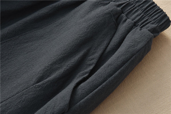 Women Linen and Cotton Quilted Tapered Cropped Pants