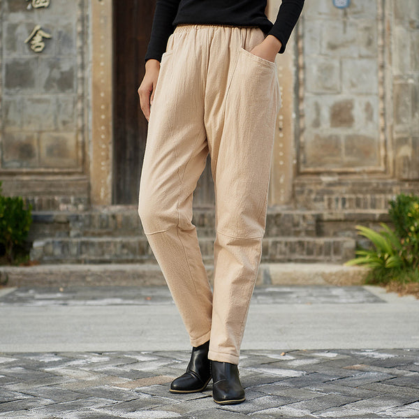 Women Linen and Cotton Quilted Tapered Pants