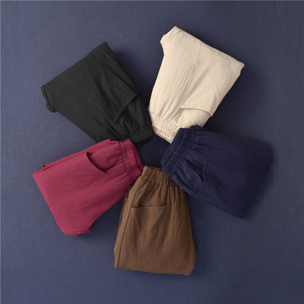 Women Linen and Cotton Quilted Tapered Pants