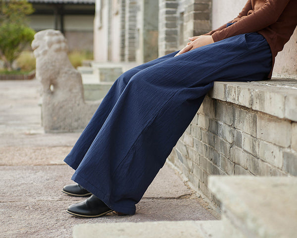 Women Linen and Cotton Wide Leg Quilted Pants