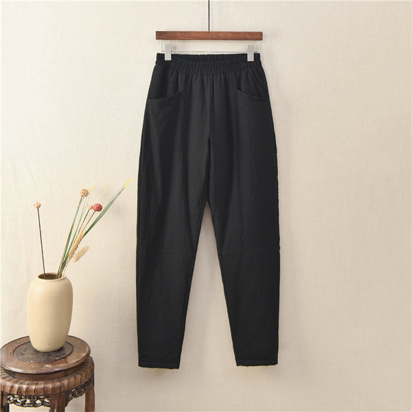 Women Linen and Cotton Quilted Tapered Pants