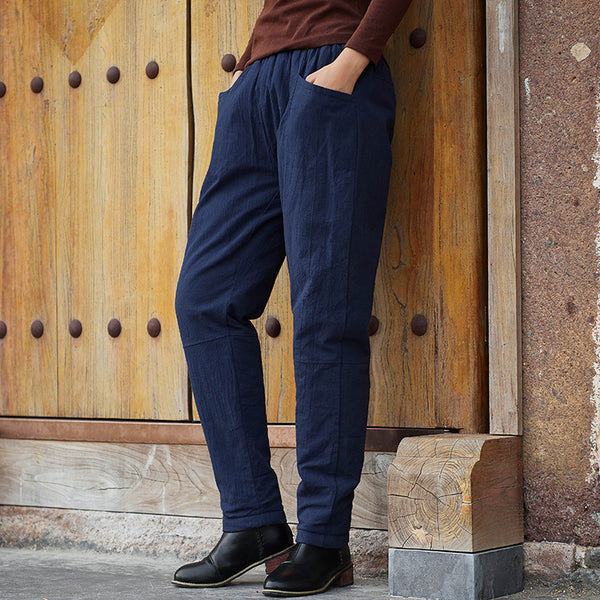 Women Linen and Cotton Quilted Tapered Pants