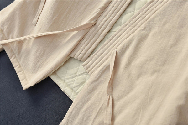 Women Eastern Zen Style Linen and Cotton Long Sleeve Quilted Short Coat