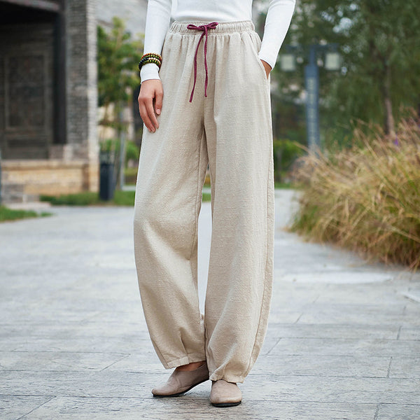 Women Linen and Cotton Sand-Washed Lantern Style Pants