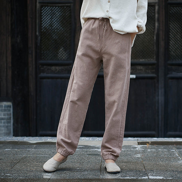 Women Linen and Cotton Comfort Style Tapered Pants